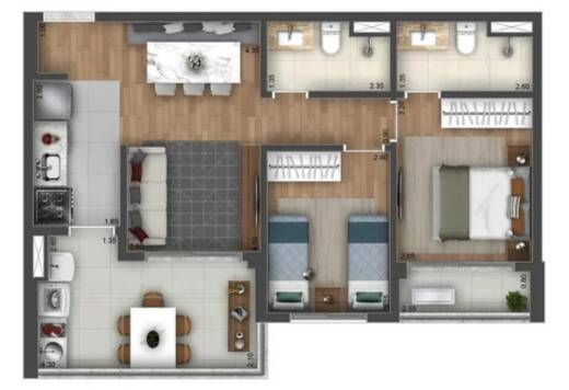 Apartamento, 2 quartos, 65 m² - Foto 2